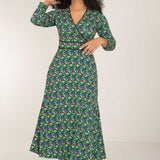 Picot pocket midi printed jersey dress - Black - Blommönstrad, vadlång klänning i trikå