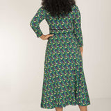 Picot pocket midi printed jersey dress - Black - Blommönstrad, vadlång klänning i trikå