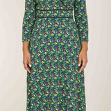 Picot pocket midi printed jersey dress - Black - Blommönstrad, vadlång klänning i trikå