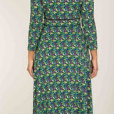 Picot pocket midi printed jersey dress - Black - Blommönstrad, vadlång klänning i trikå