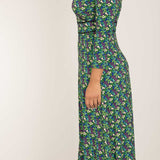 Picot pocket midi printed jersey dress - Black - Blommönstrad, vadlång klänning i trikå