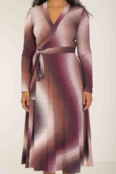 Bestie printed midi wrap jersey dress - Shades of red - Vadlång omlottklänning i trikå