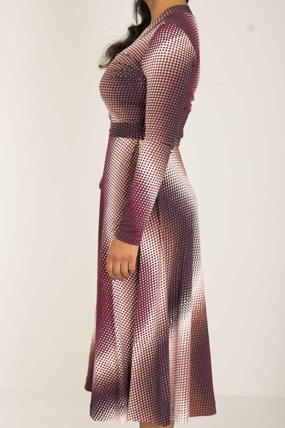 Bestie printed midi wrap jersey dress - Shades of red - Vadlång omlottklänning i trikå