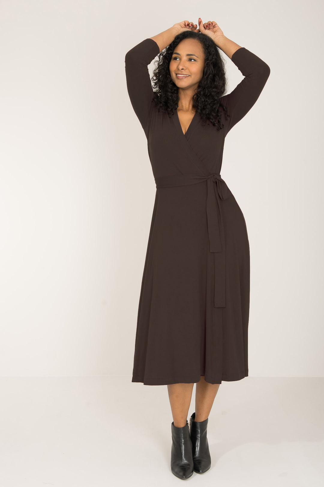 Bestie midi wrap jersey dress - Chocolate brown