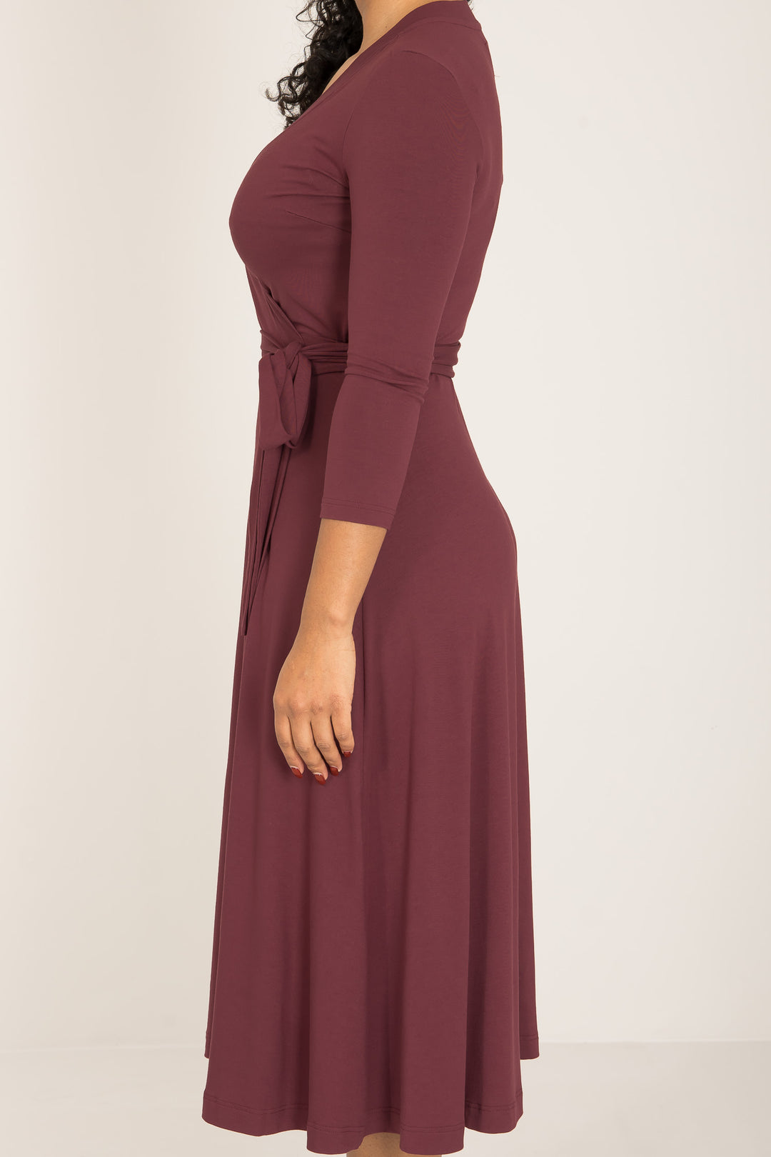 Bestie midi lenght wrap jersey dress - Burgundy - Vadlång, brunröd omlottklänning i trikå