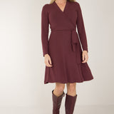 Bestie short wrap jersey dress - Burgundy - Knälång, brunröd omlottklänning i trikå