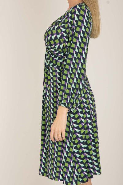 Knot draped printed short jersey dress - Blue - Mönstrad knälång trikåklänning