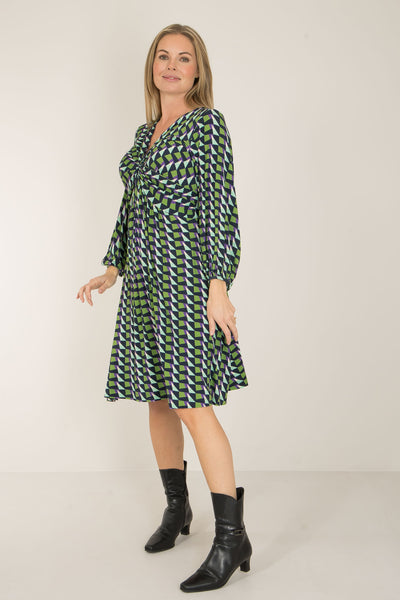 Knot draped printed short jersey dress - Blue - Mönstrad knälång trikåklänning