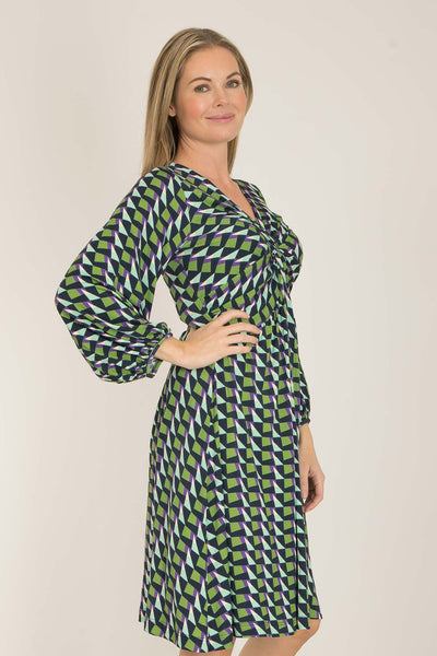Knot draped printed short jersey dress - Blue - Mönstrad knälång trikåklänning