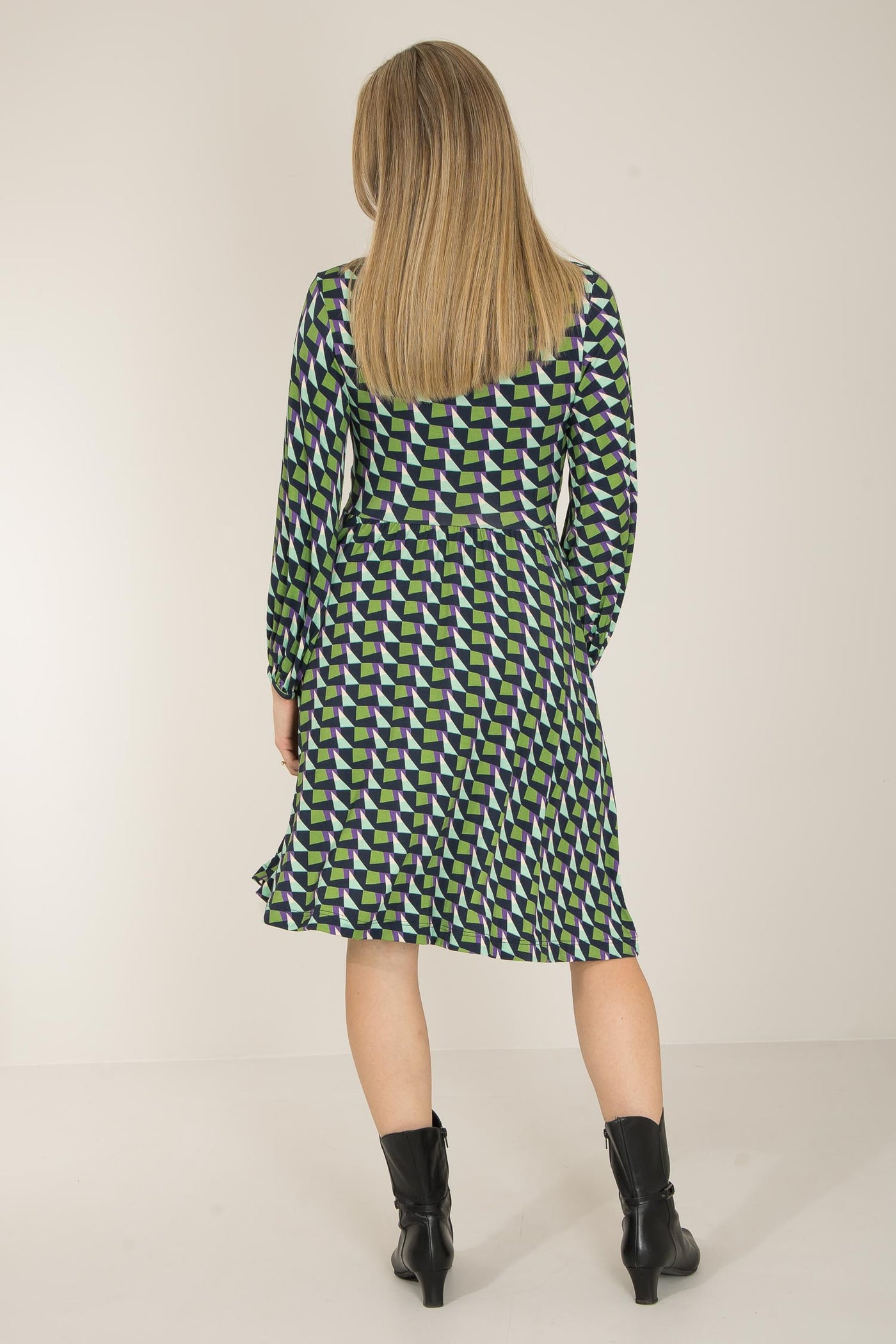 Knot draped printed short jersey dress - Blue - Mönstrad knälång trikåklänning
