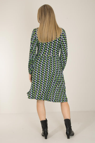 Knot draped printed short jersey dress - Blue - Mönstrad knälång trikåklänning