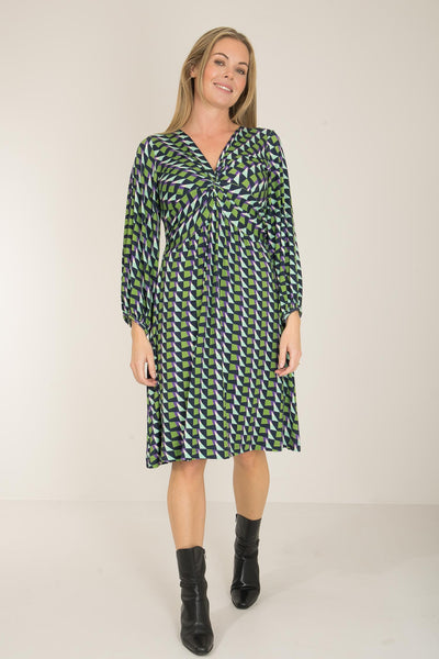 Knot draped printed short jersey dress - Blue - Mönstrad knälång trikåklänning
