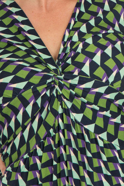 Knot draped printed short jersey dress - Blue - Mönstrad knälång trikåklänning