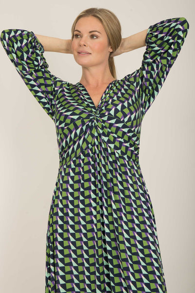 Knot draped printed short jersey dress - Blue - Mönstrad knälång trikåklänning