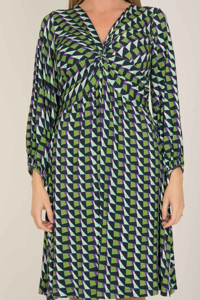 Knot draped printed short jersey dress - Blue - Mönstrad knälång trikåklänning