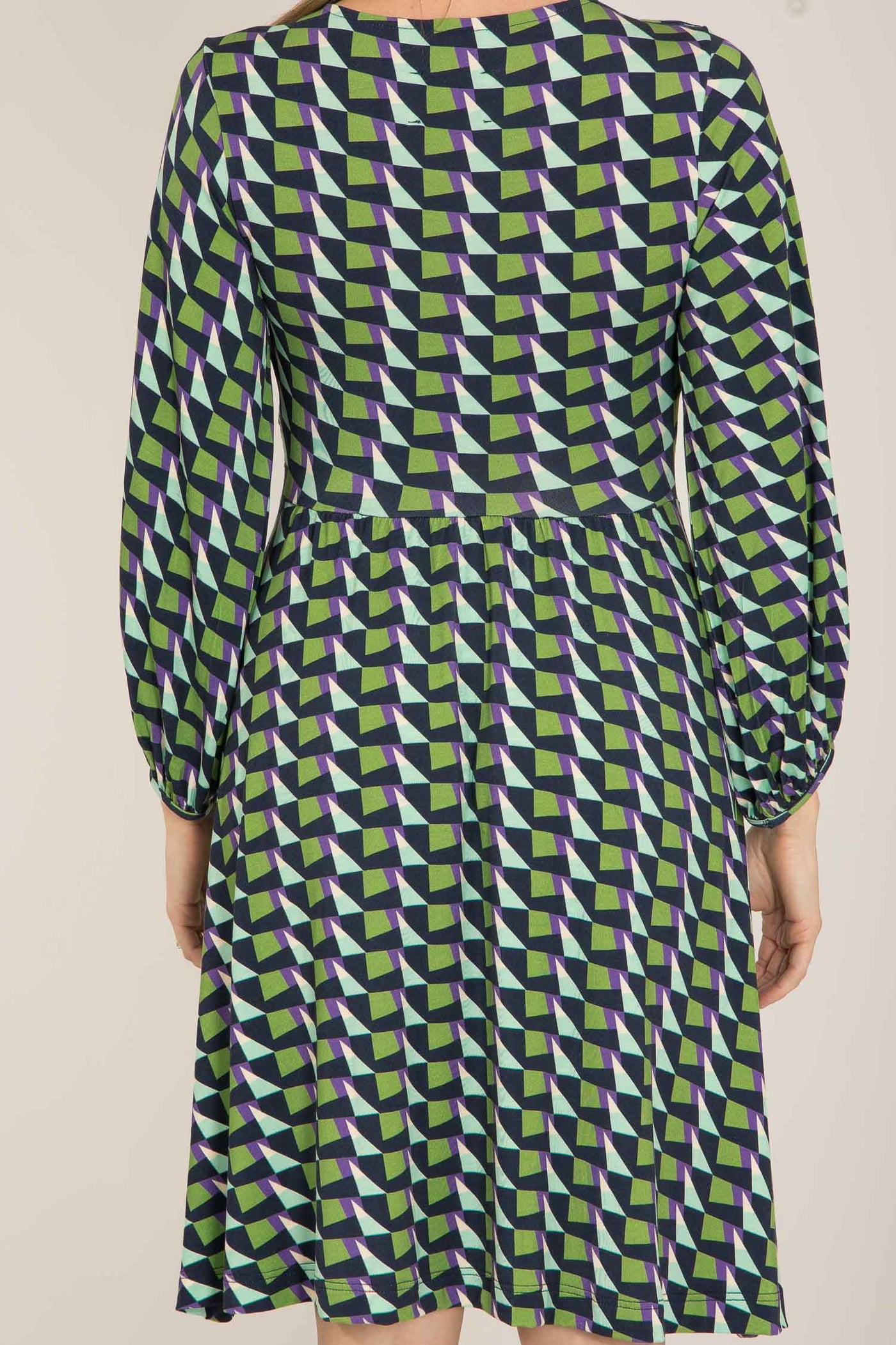 Knot draped printed short jersey dress - Blue - Mönstrad knälång trikåklänning