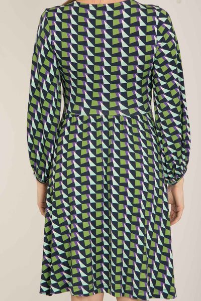 Knot draped printed short jersey dress - Blue - Mönstrad knälång trikåklänning