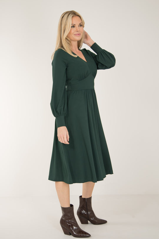 Nina jersey dress - Bottle green - Knälång, grön klänning i trikå