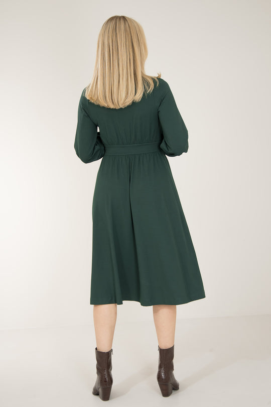 Nina jersey dress - Bottle green - Knälång, grön klänning i trikå