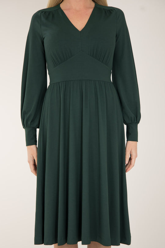 Nina jersey dress - Bottle green - Knälång, grön klänning i trikå