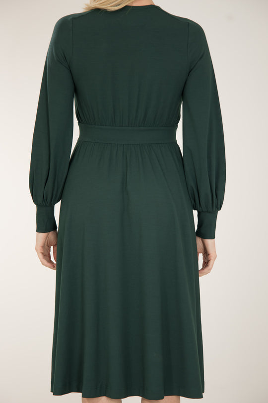 Nina jersey dress - Bottle green - Knälång, grön klänning i trikå