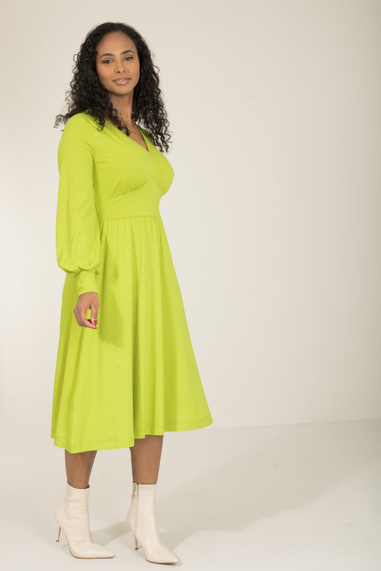 Nina jersey dress - Lime - Knälång, limefärgad klänning i trikå