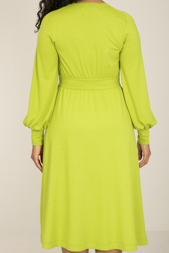 Nina jersey dress - Lime - Knälång, limefärgad klänning i trikå