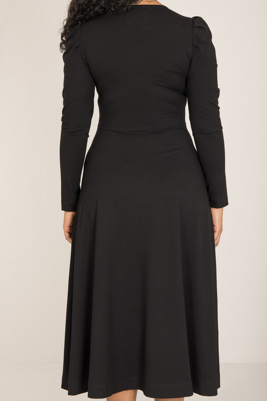 Closed wrap midi jersey dress - Black - Svart, vadlång klänning i stretchig trikå