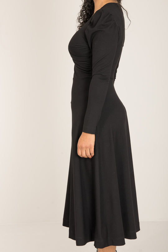 Closed wrap midi jersey dress - Black - Svart, vadlång klänning i stretchig trikå