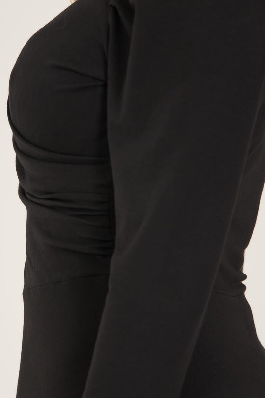 Closed wrap short jersey dress - Black - Svart, knälång klänning i stretchig trikå