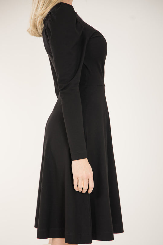 Closed wrap short jersey dress - Black - Svart, knälång klänning i stretchig trikå