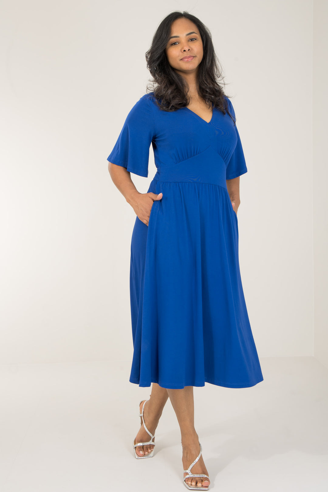 Nina jersey dress bell sleeve- Cobolt Blue - Koboltblå klänning i trikå