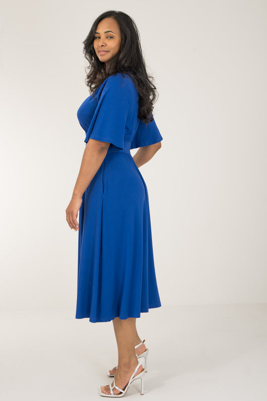 Nina jersey dress bell sleeve- Cobolt Blue - Koboltblå klänning i trikå