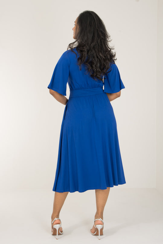 Nina jersey dress bell sleeve- Cobolt Blue - Koboltblå klänning i trikå