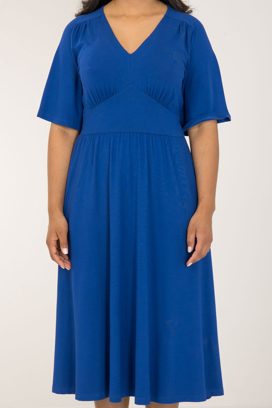 Nina jersey dress bell sleeve- Cobolt Blue - Koboltblå klänning i trikå