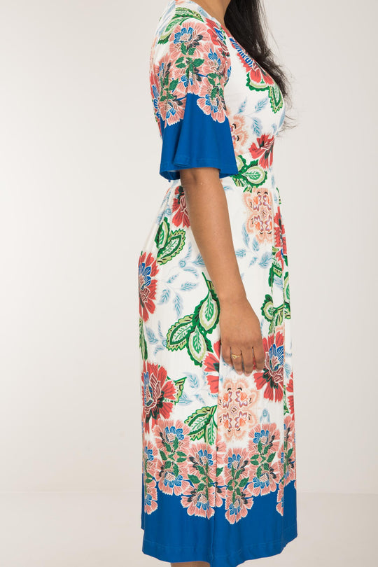 Nina bell sleeve short jersey dress - Blue
