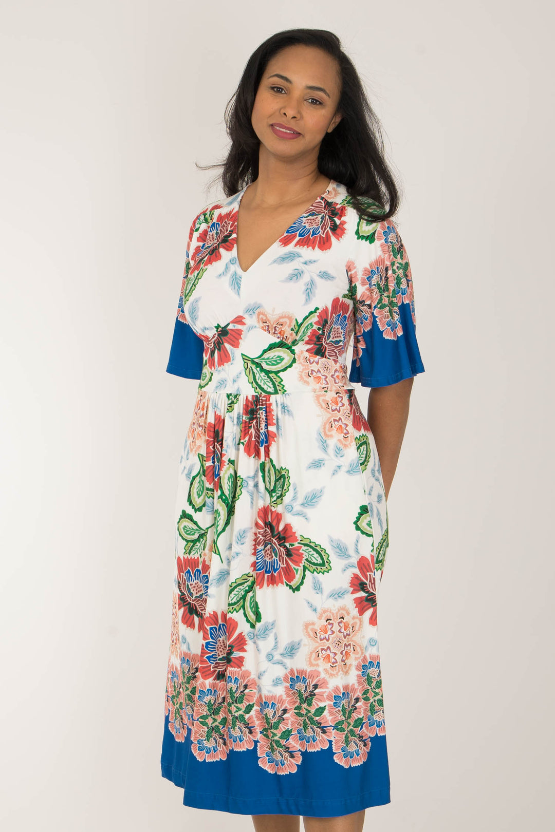 Nina bell sleeve short jersey dress - Blue