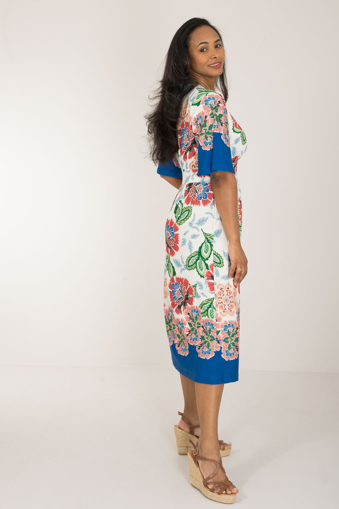 Nina bell sleeve short jersey dress - Blue