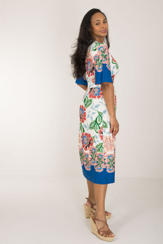 Nina bell sleeve short jersey dress - Blue