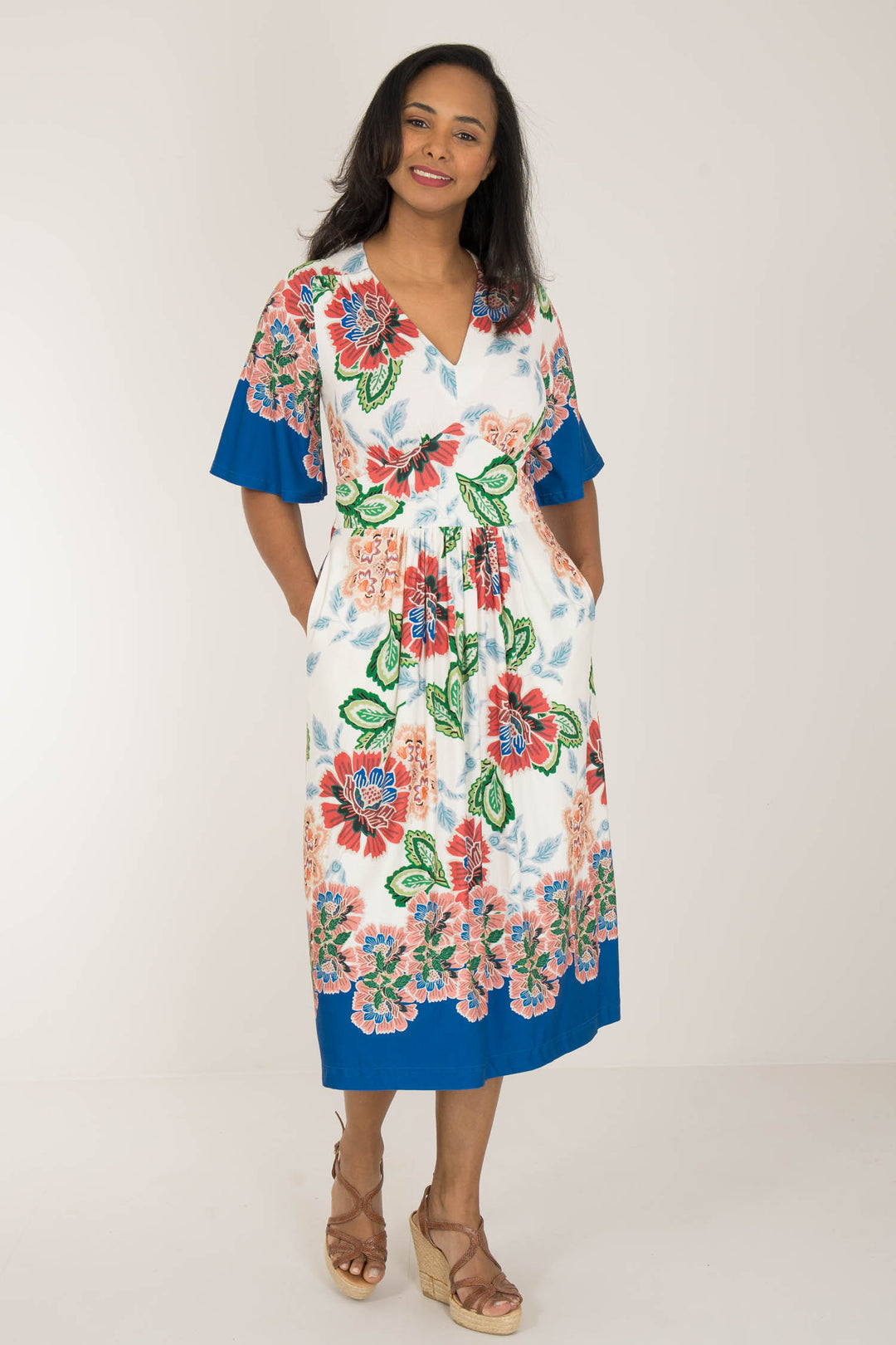 Nina bell sleeve short jersey dress - Blue