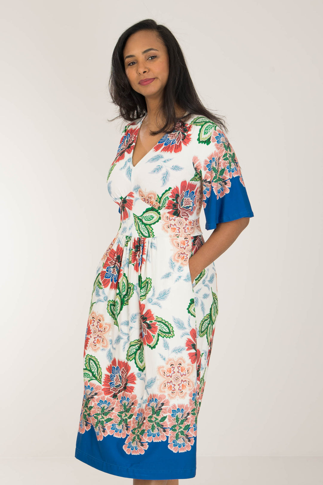 Nina bell sleeve short jersey dress - Blue