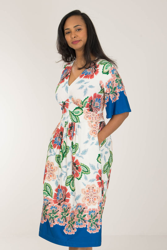 Nina bell sleeve short jersey dress - Blue