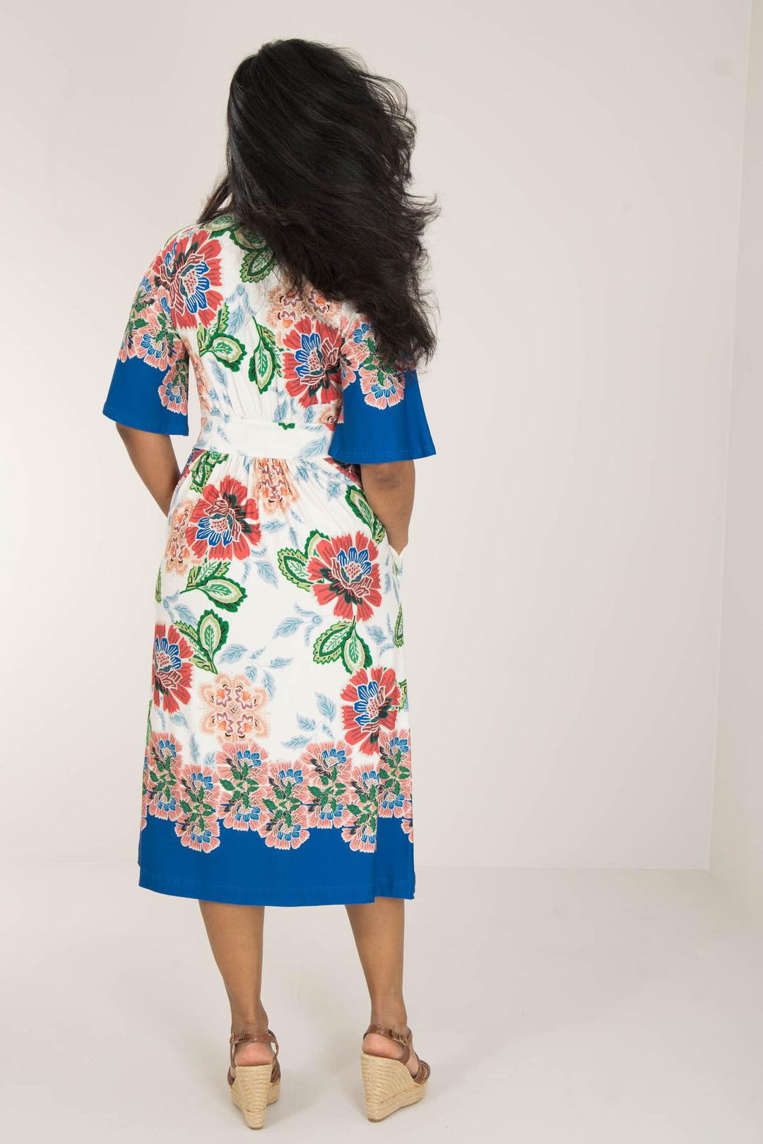 Nina bell sleeve short jersey dress - Blue