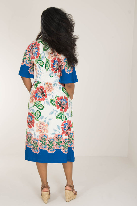 Nina bell sleeve short jersey dress - Blue