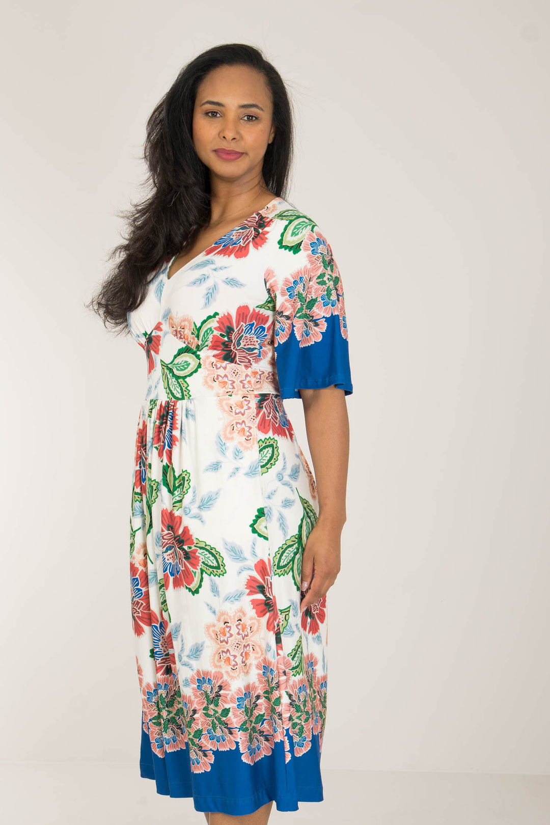 Nina bell sleeve short jersey dress - Blue