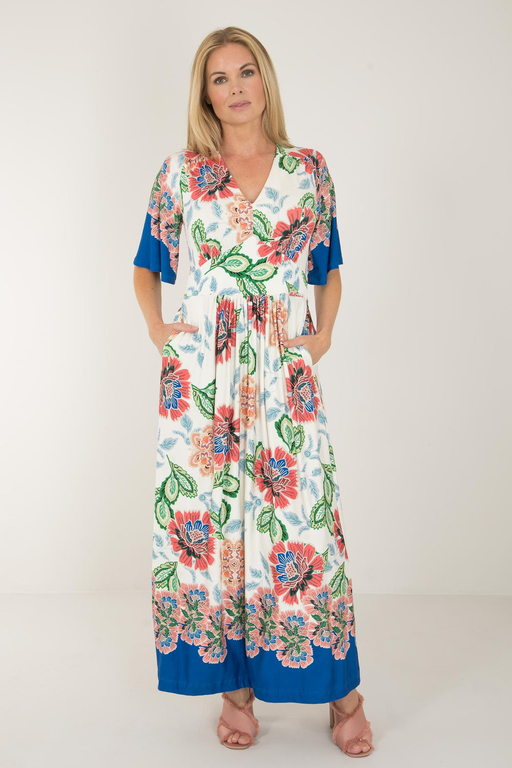Nina bell sleeve long jersey dress - Blue