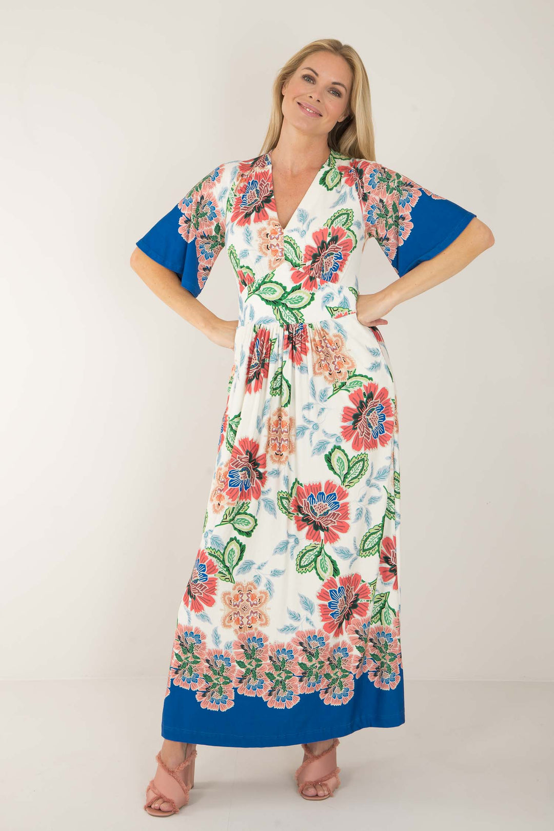 Nina bell sleeve long jersey dress - Blue