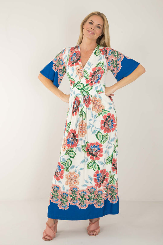 Nina bell sleeve long jersey dress - Blue