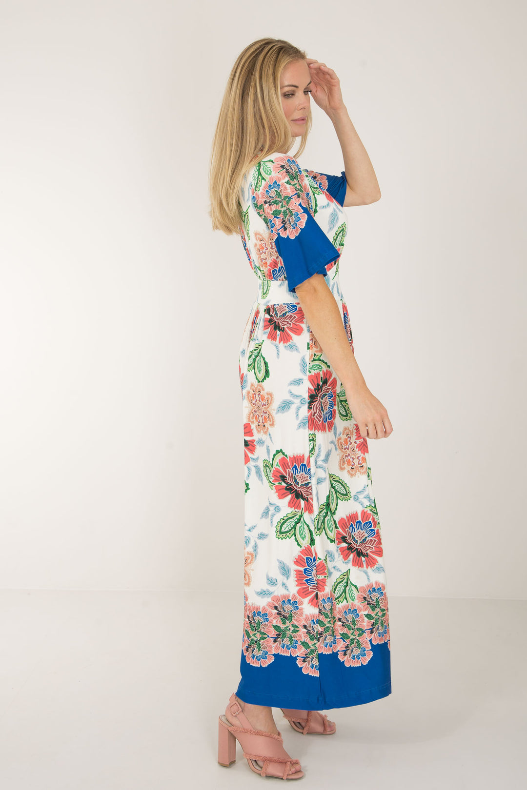 Nina bell sleeve long jersey dress - Blue