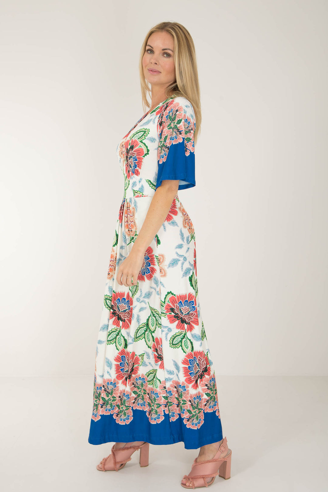 Nina bell sleeve long jersey dress - Blue